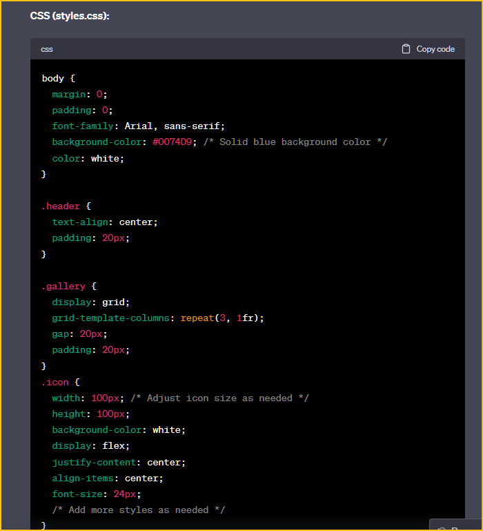 Generated code by GPT-4 in CSS