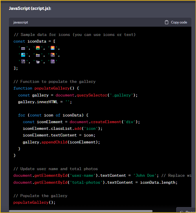 Generated code by GPT-4 in JavaScript