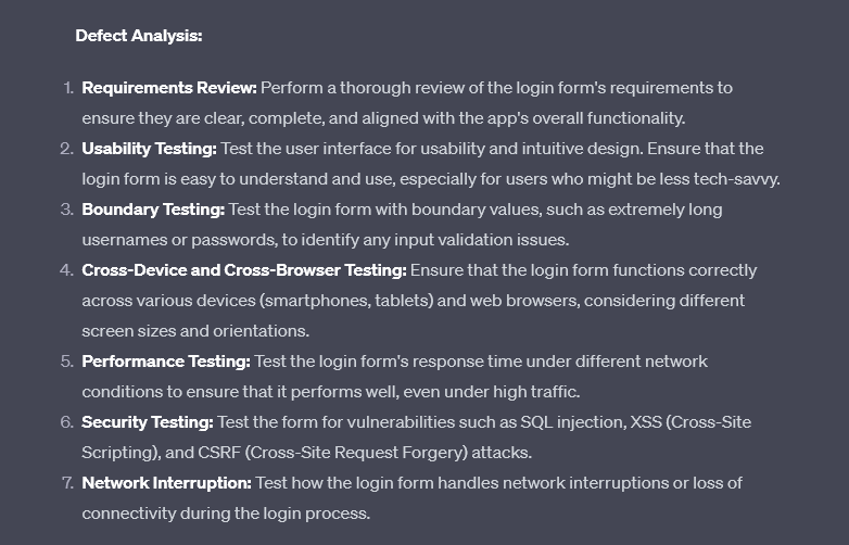 Suggestion for Defect analysis generated by GPT-4