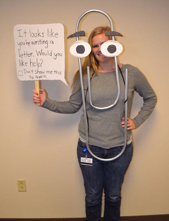 Microsoft's Clippy costume made by toothbrushdance. http://www.reddit.com/r/pics/comments/1pkr2o/didnt_win_the_costume_contest_at_work_guess_i/